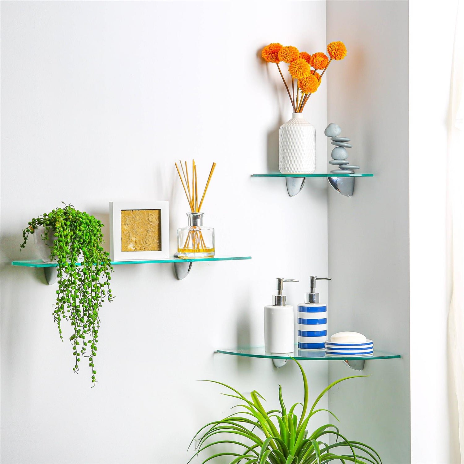 Floating Glass Corner Shelf - 30cm