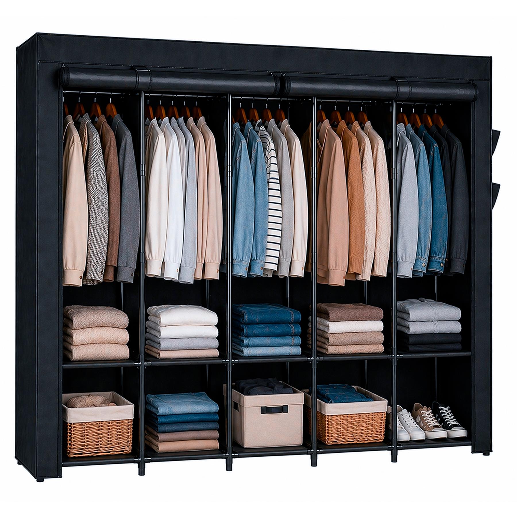 Portable Fabric Wardrobe - 211 x 45 x 167cm - Black