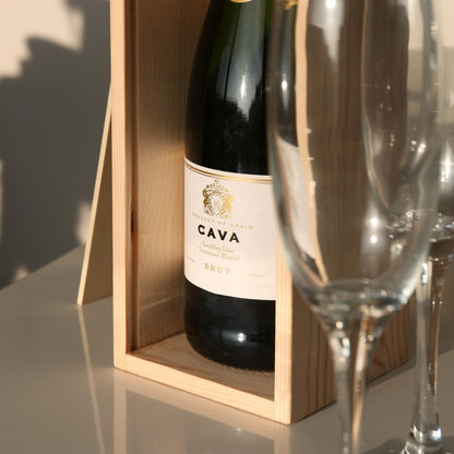 Wooden Champagne Wine Box - Single Bottle - Natural