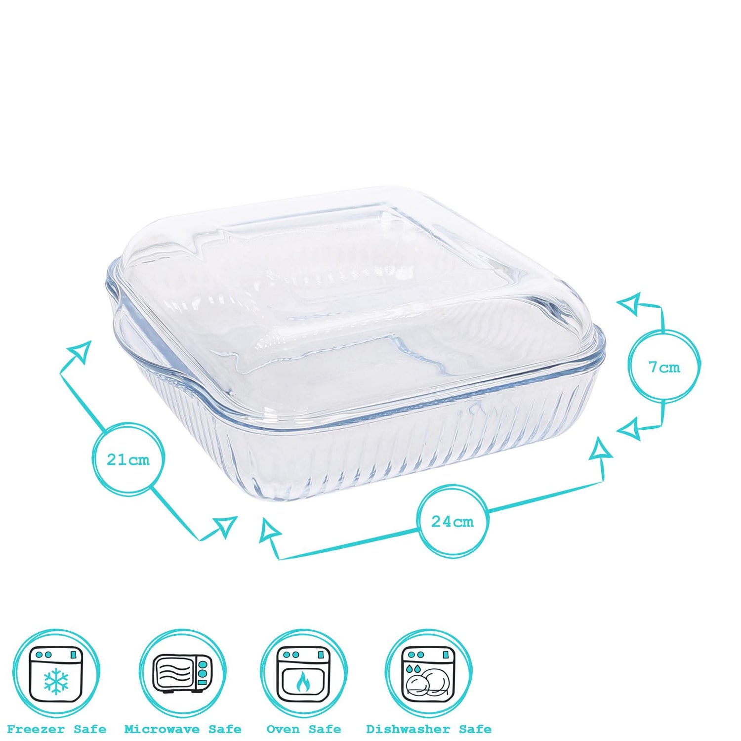 Optical Square Glass Oven Dish with Lid - 24cm x 21cm