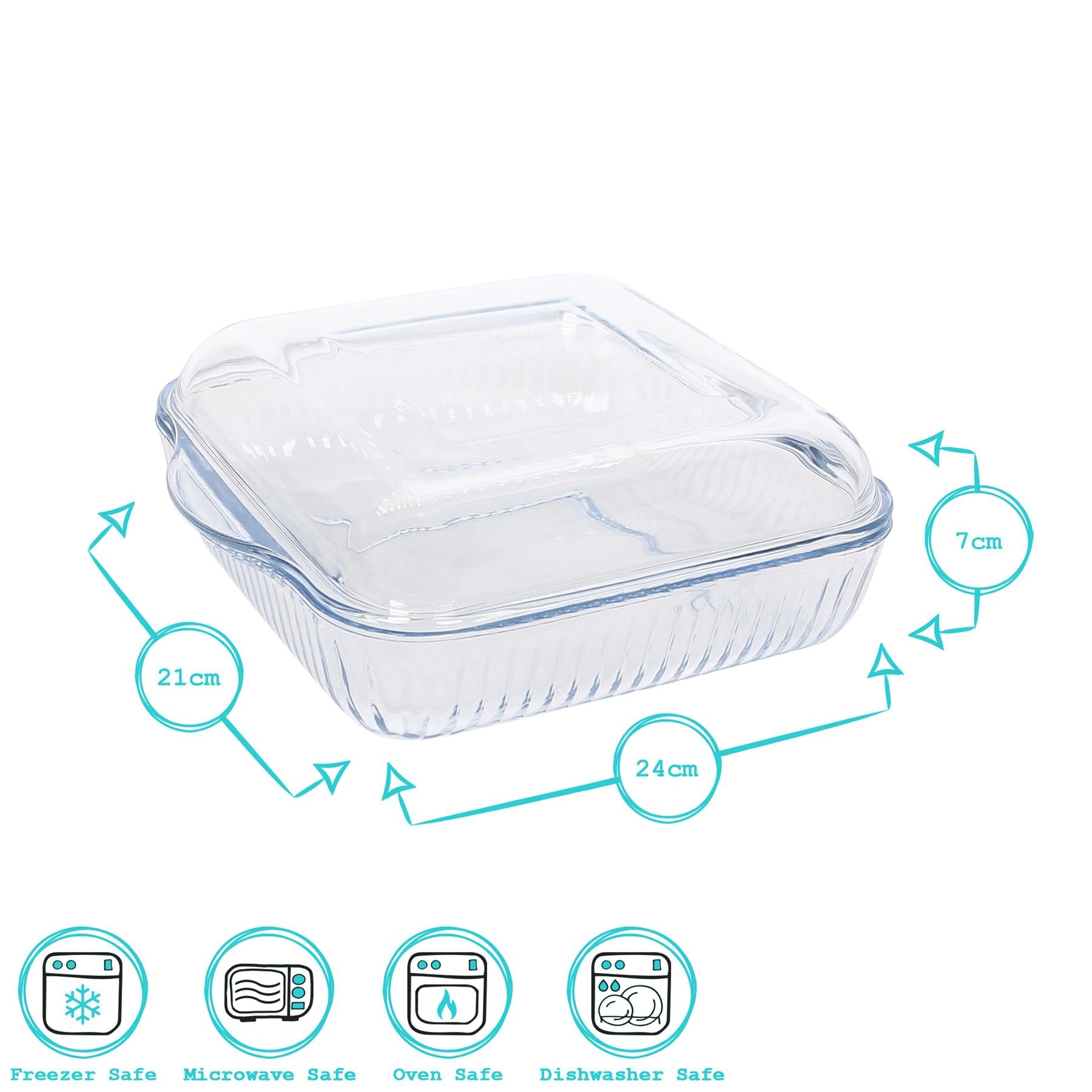 Optical Square Glass Oven Dish with Lid - 24cm x 21cm