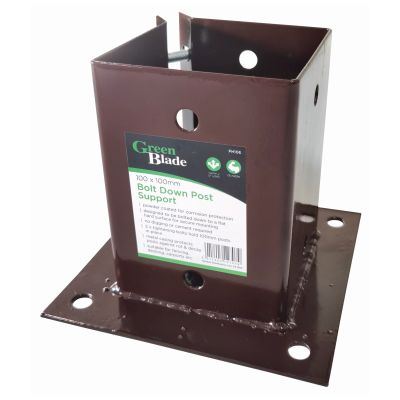 Brown Metal Bolt Down Post Support - 10cm x 10cm - By Green Blade