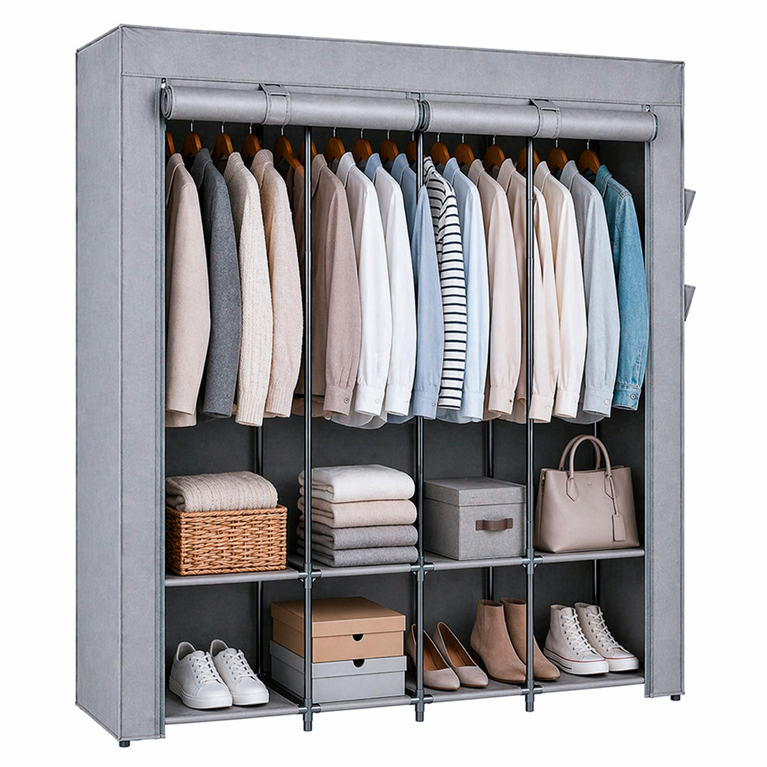 Portable Fabric Wardrobe - 170 x 45 x 167cm - Grey