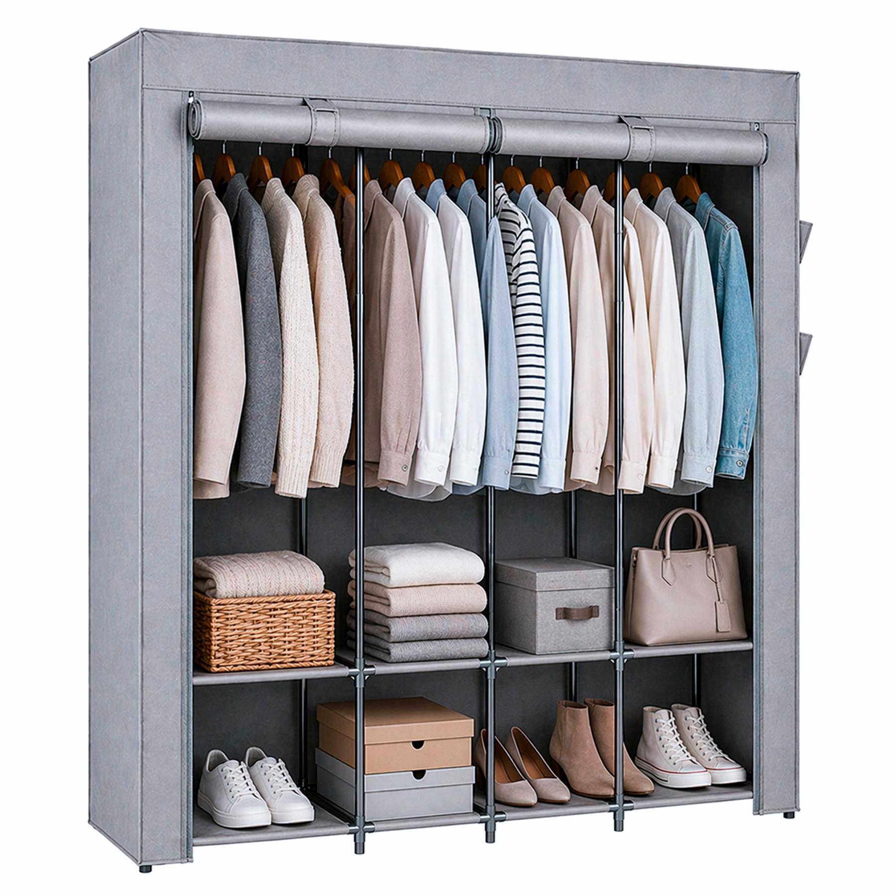 Portable Fabric Wardrobe - 170 x 45 x 167cm - Grey