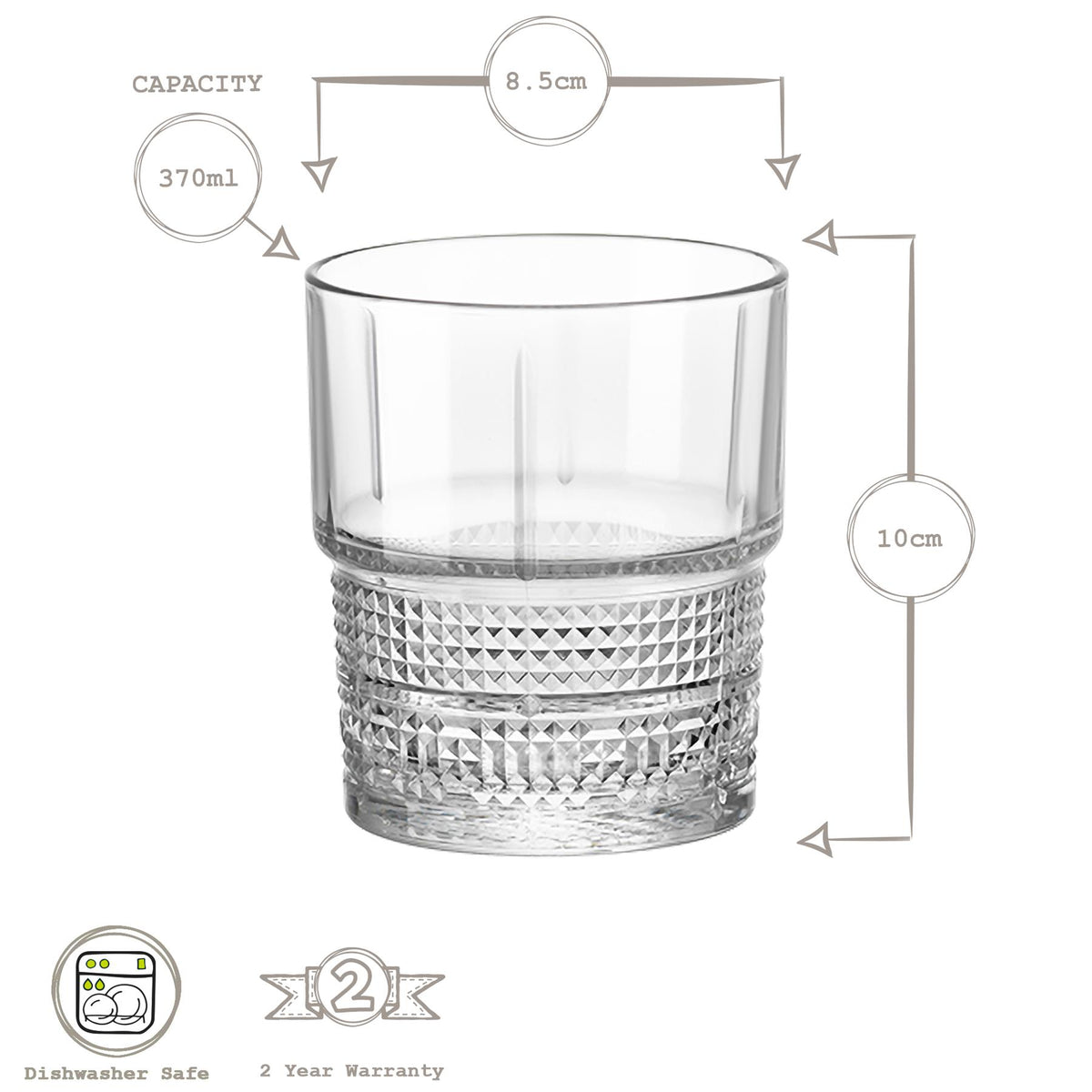 370ml Bartender Novecento Glass Tumbler