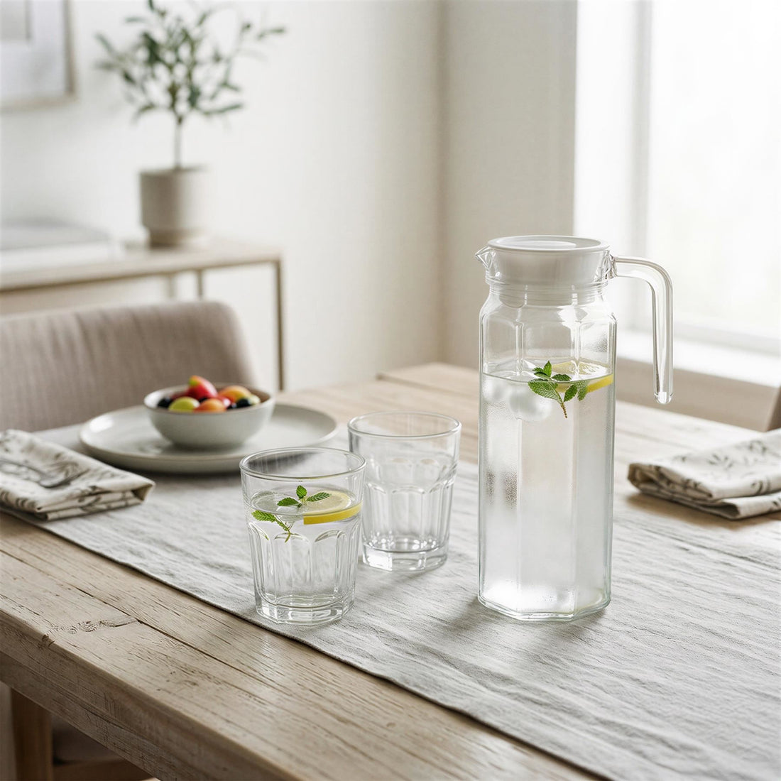 1L Glass Water Jug with White Silicone Lid