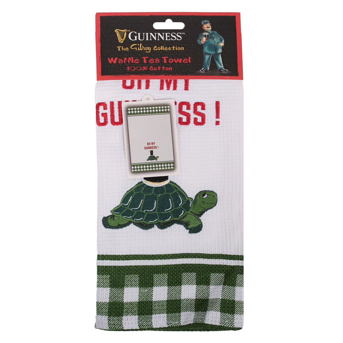 Guinness Tortoise Waffle Tea Towel - 48 x 65cm - White/Green