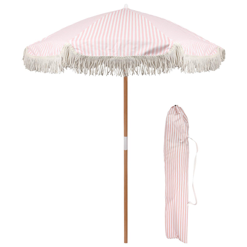 1.4M Wooden Garden Parasol with Tassel Fringe