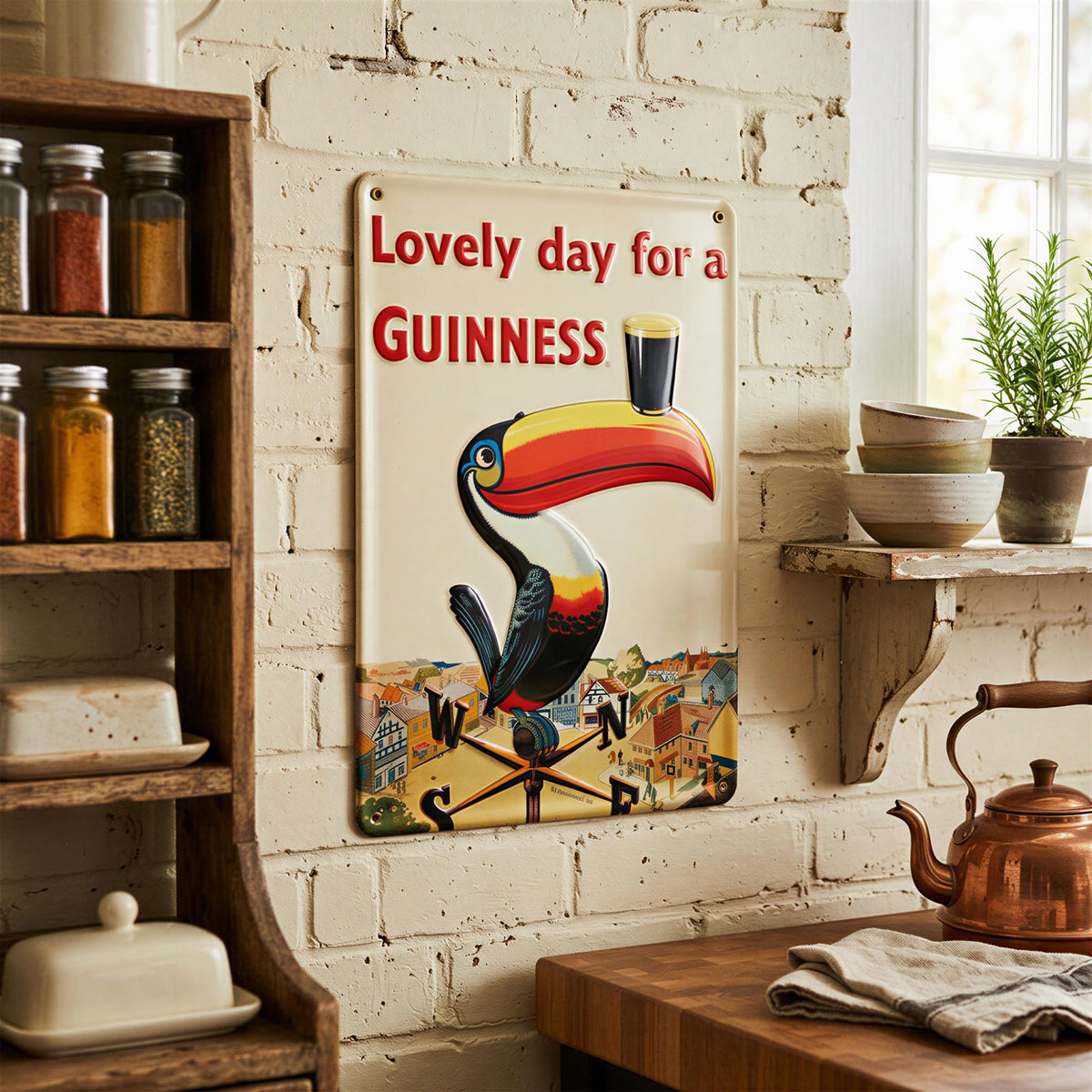 Guinness Toucan Weathervane Metal Tin Sign - 20 x 30cm - Cream