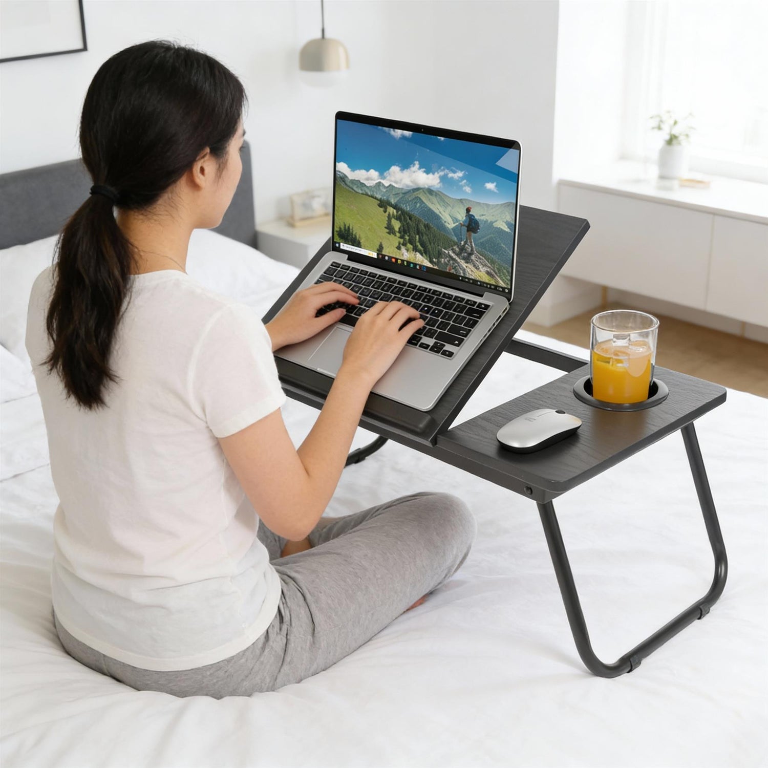 Folding Lap Desk with Cupholder - Black