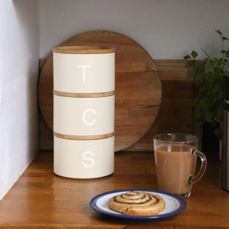 3pc Stacking Tea Coffee Sugar Canister Set with Bamboo Lids