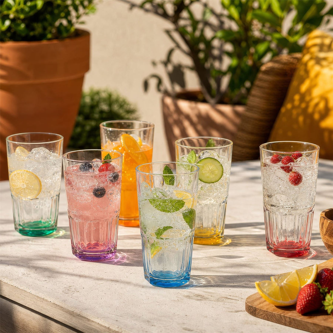 400ml Panelled Highball Glass with Coloured Base