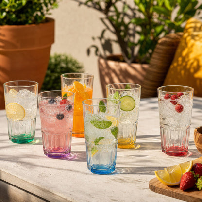 400ml Panelled Highball Glass with Coloured Base