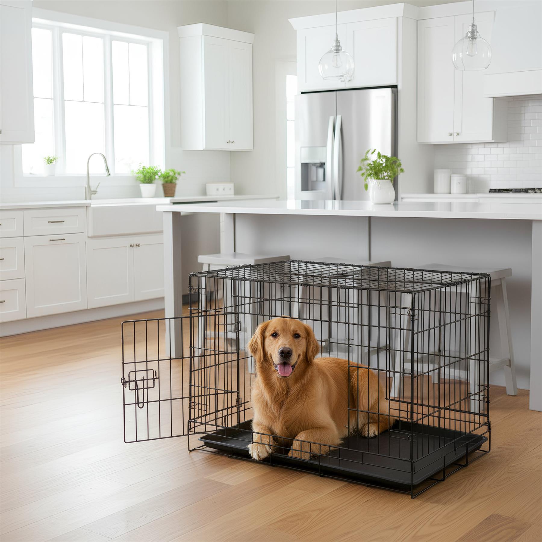 2 Door Metal Dog Crate with Removable Tray - Large
