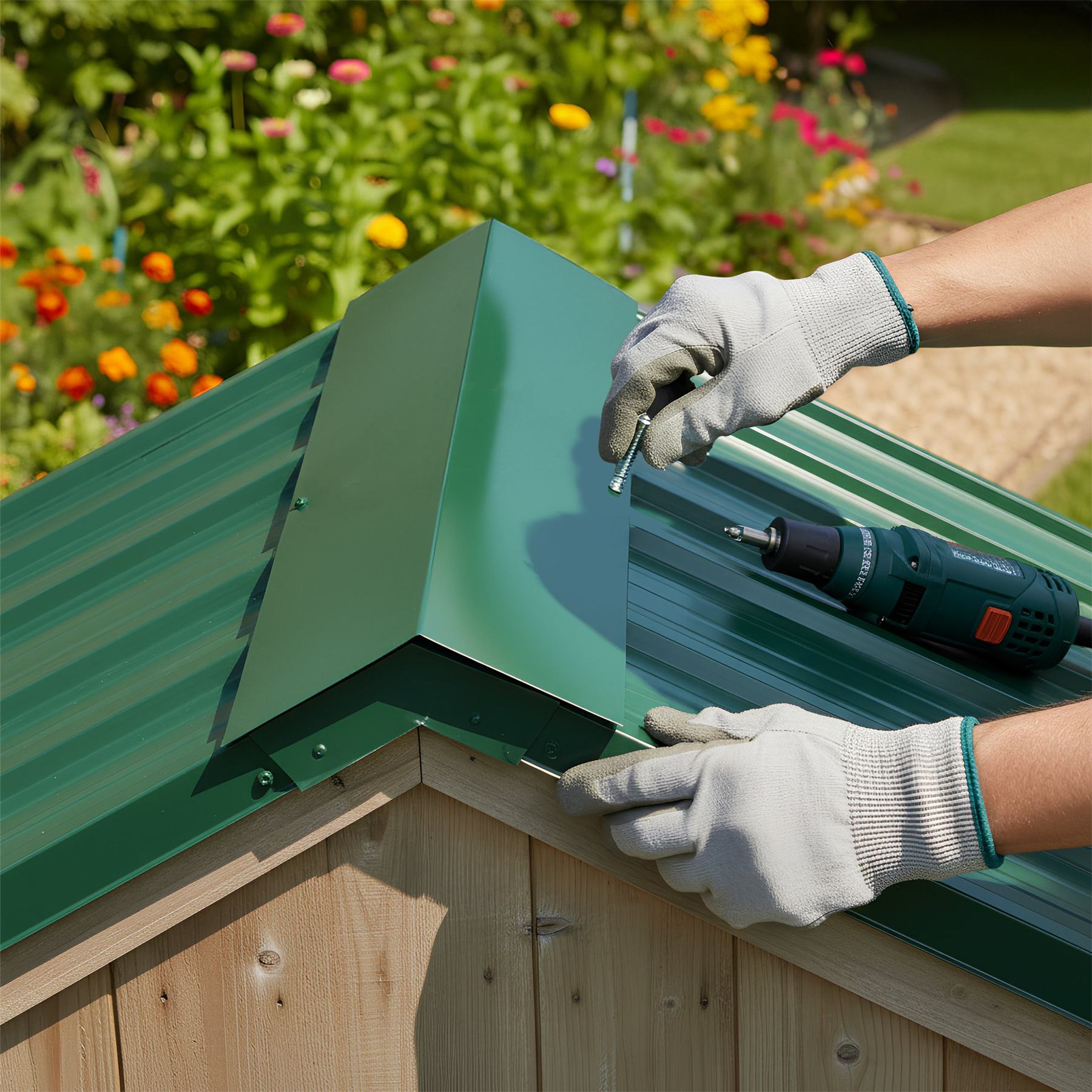 Metal Roofing Ridge Caps - 30 x 60cm - Green - Pack of 5