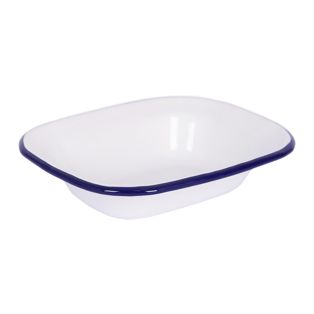 White Enamel Pie Dish - 18 x 13.5cm - Blue