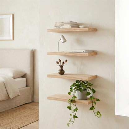 4 Piece Rustic Wooden Floating Shelf Set - 40cm