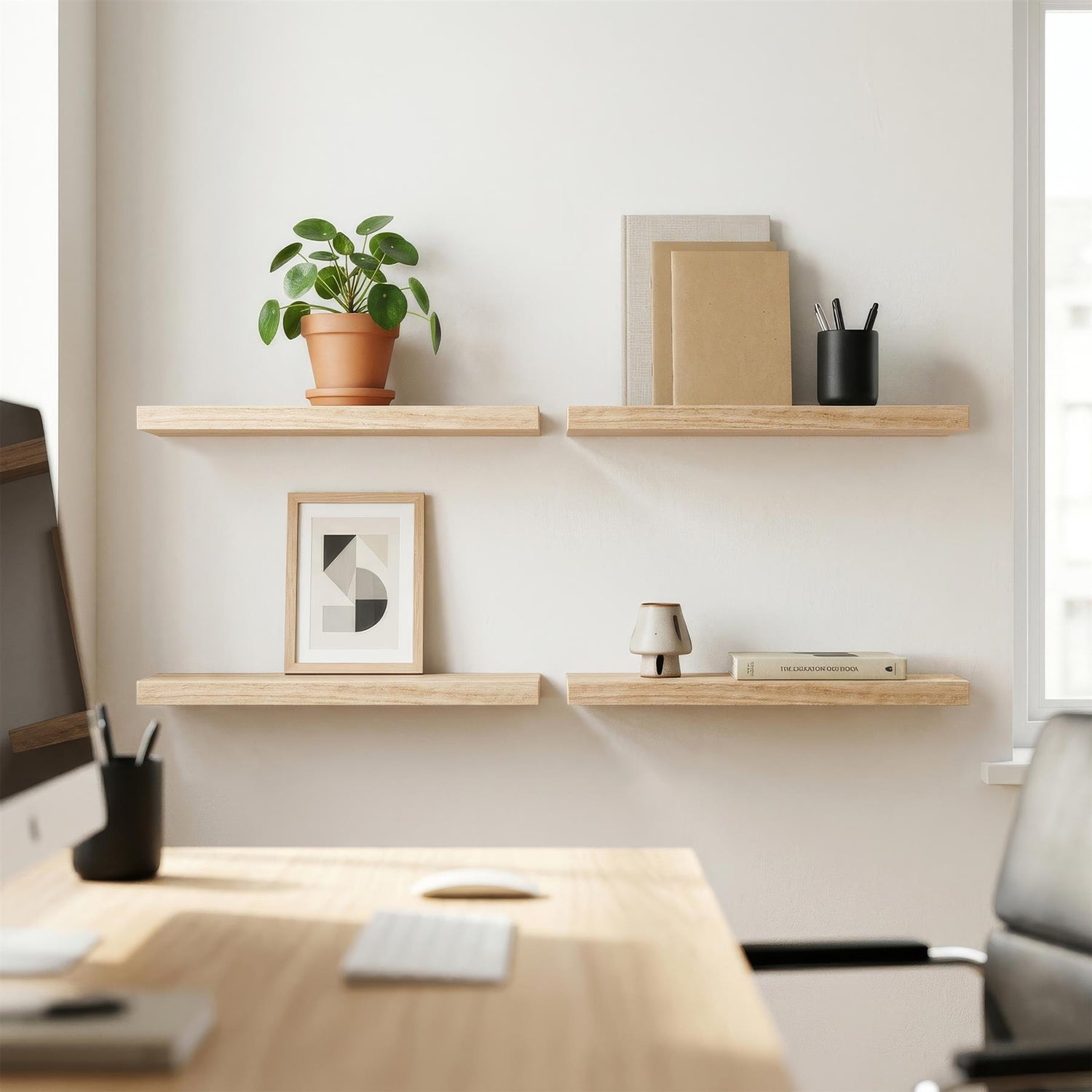 4 Piece Rustic Wooden Floating Shelf Set - 40cm