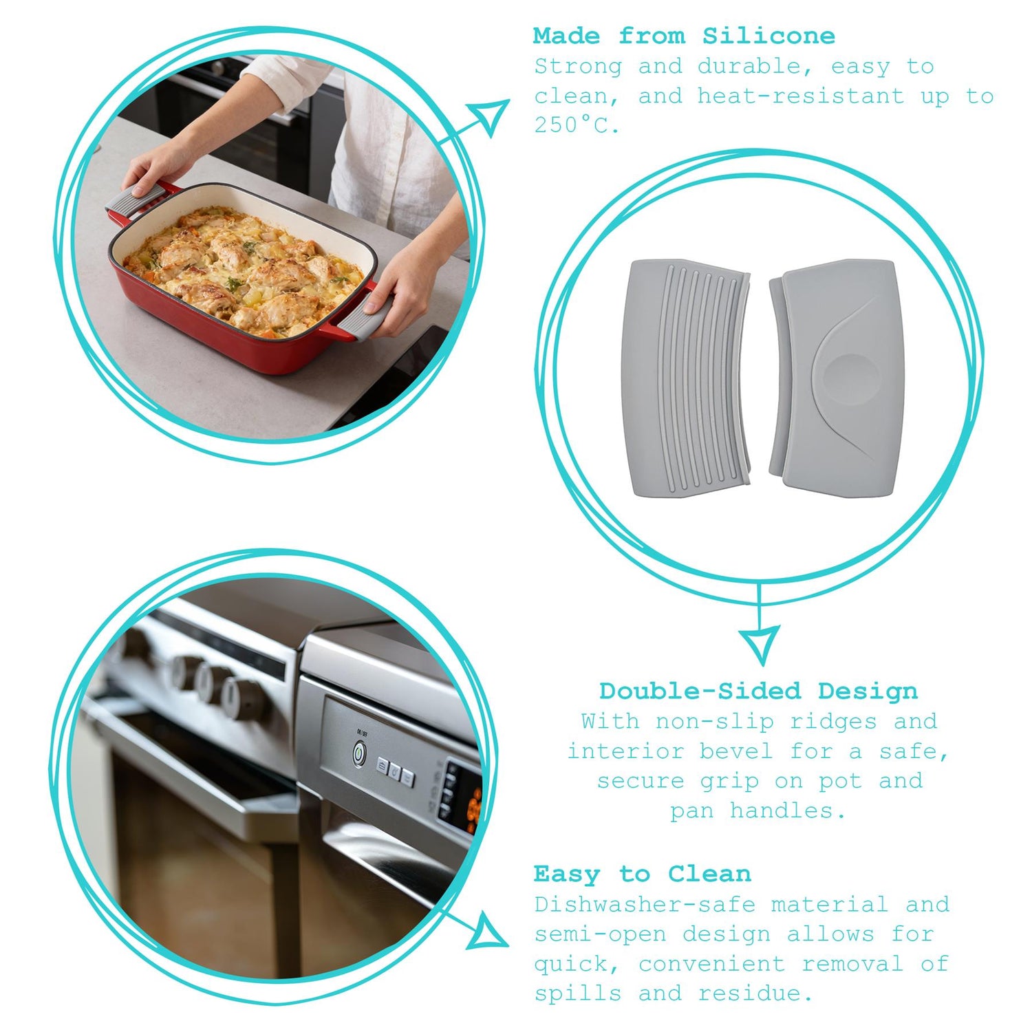 Silicone Pot Handle Covers - Grey - Pack of 2