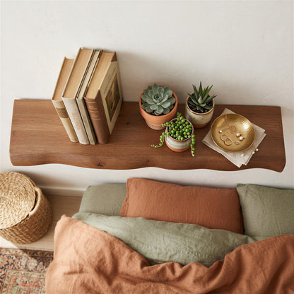 Wooden Live Edge Floating Shelf - 80cm - Walnut