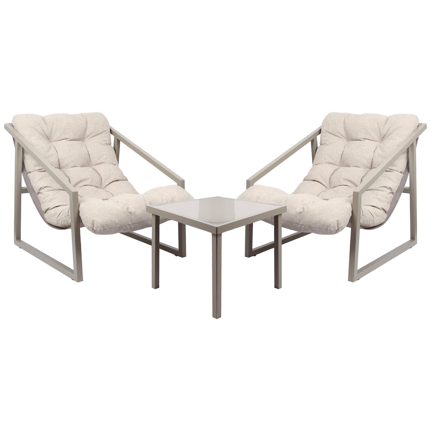 3 Piece Padded Patio Bistro Set - Beige