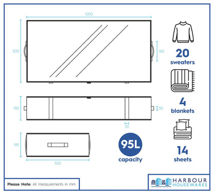 95 Litre Under Bed Storage Bags with Lid - Grey - Pack of 5