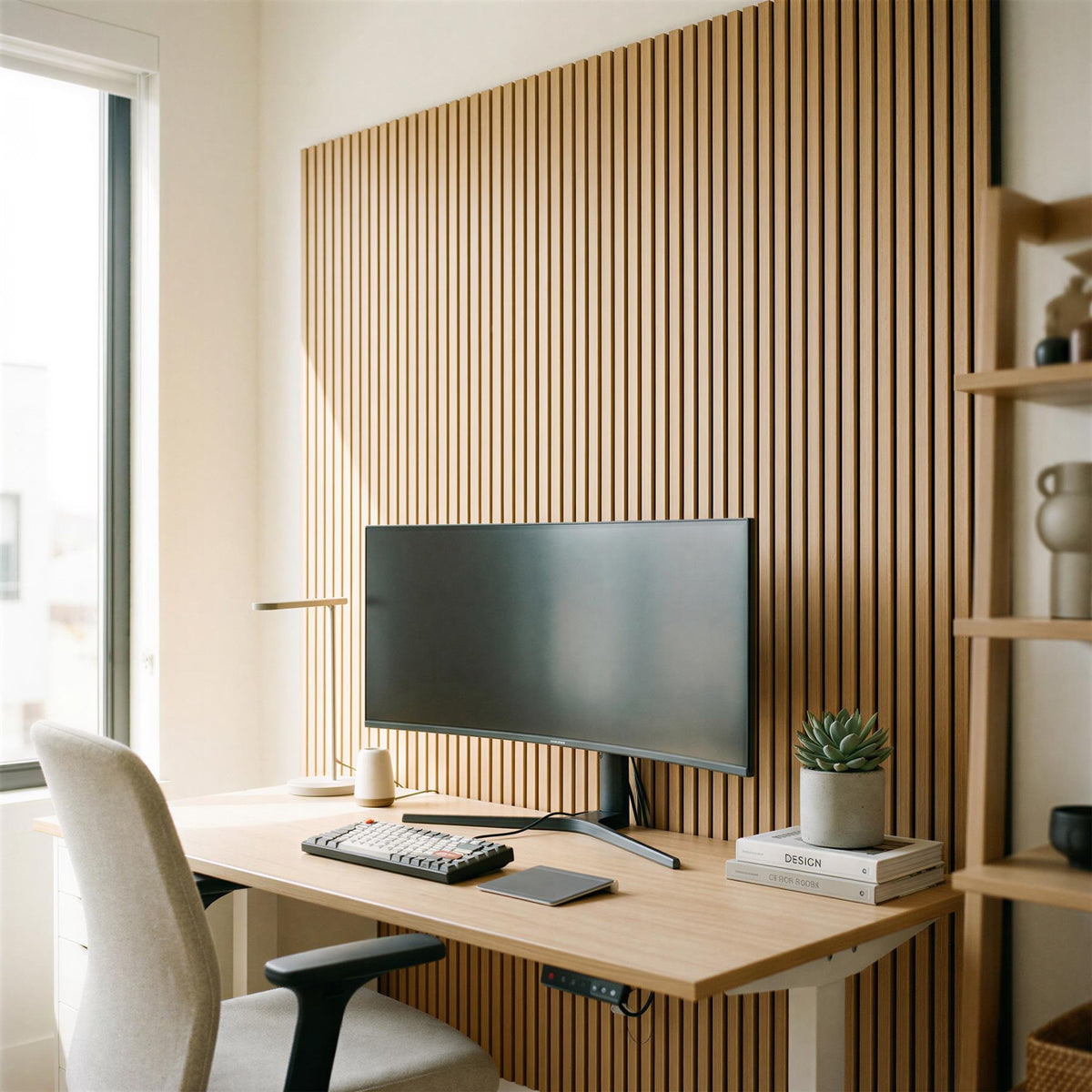 Wooden Acoustic Wall Panel - 120 x 60cm - Light Oak/Black