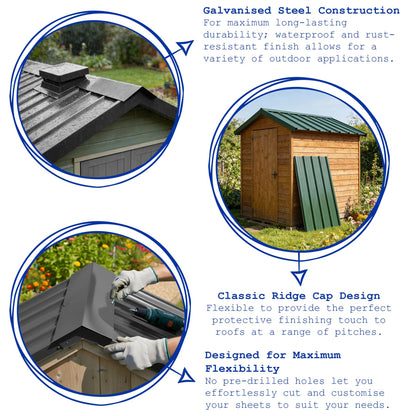 Metal Roofing Ridge Caps - 30 x 60cm - Green - Pack of 5