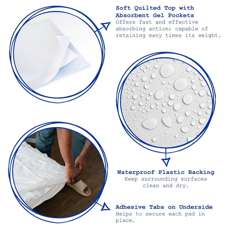 Disposable Incontinence Bed Pads - 60cm x 60cm - Pack of 25 - By Harbour Housewares