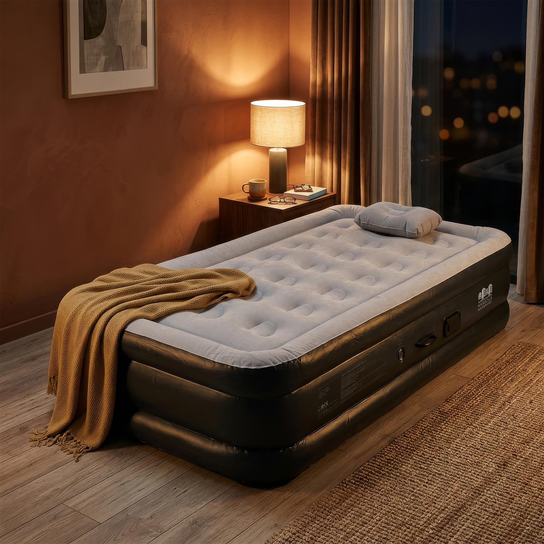 Single Airbed with Removable Electric Pump - Black/Grey