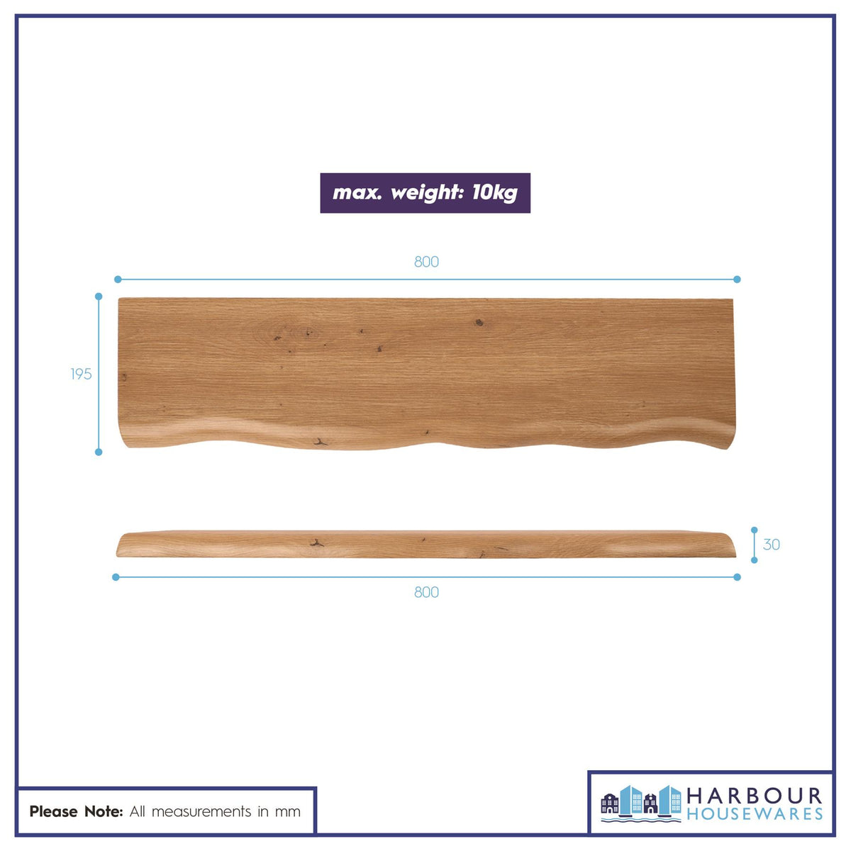 Wooden Live Edge Floating Shelf - 80cm - Light Oak