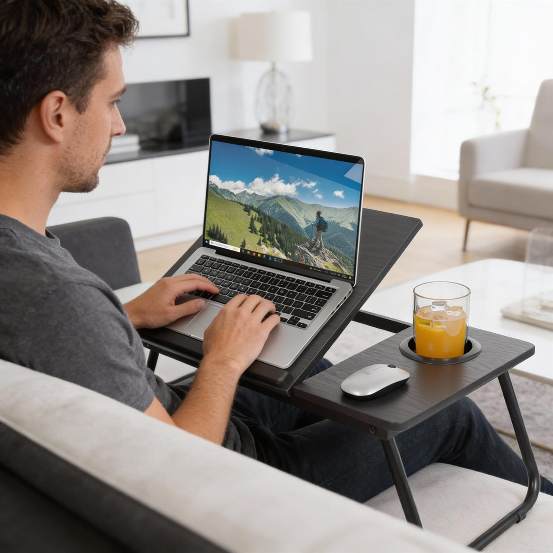 Folding Lap Desk with Cupholder - Black