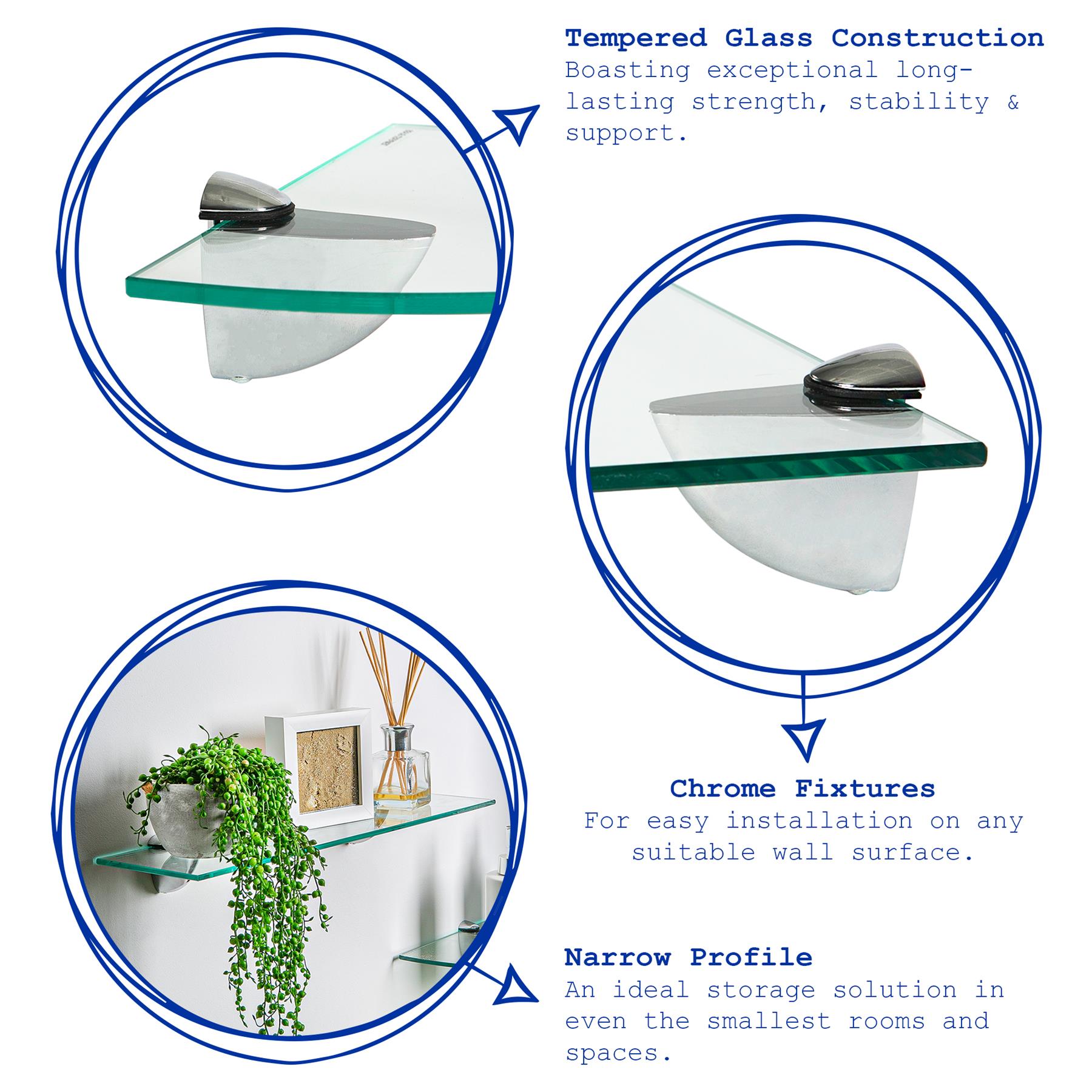 Floating Glass Corner Shelf - 20cm