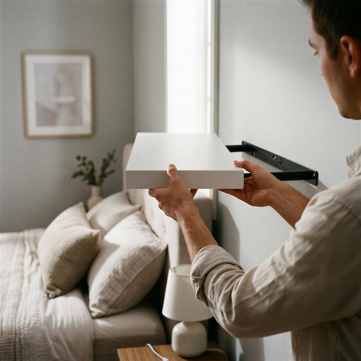Wooden Floating Shelves - 40cm - White - Pack of 3