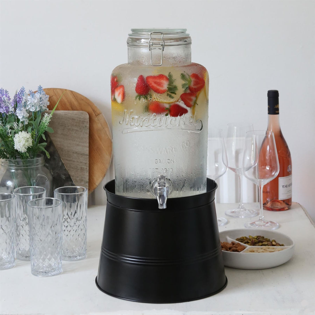 6.5L Glass Drinks Dispenser with Tap &amp; Bucket Stand