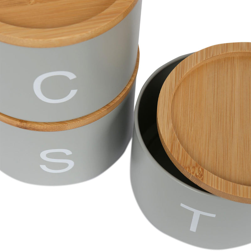 3pc Stacking Tea Coffee Sugar Canister Set with Bamboo Lids