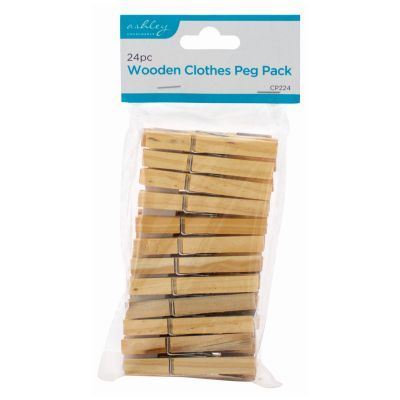 Wooden Clothes Pegs - 7.5cm - Pack of 24 - By Ashley