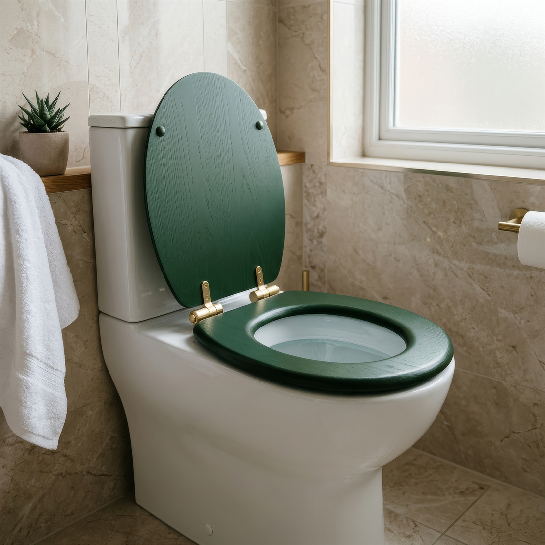 Wooden Soft Close Toilet Seat - Green/Gold