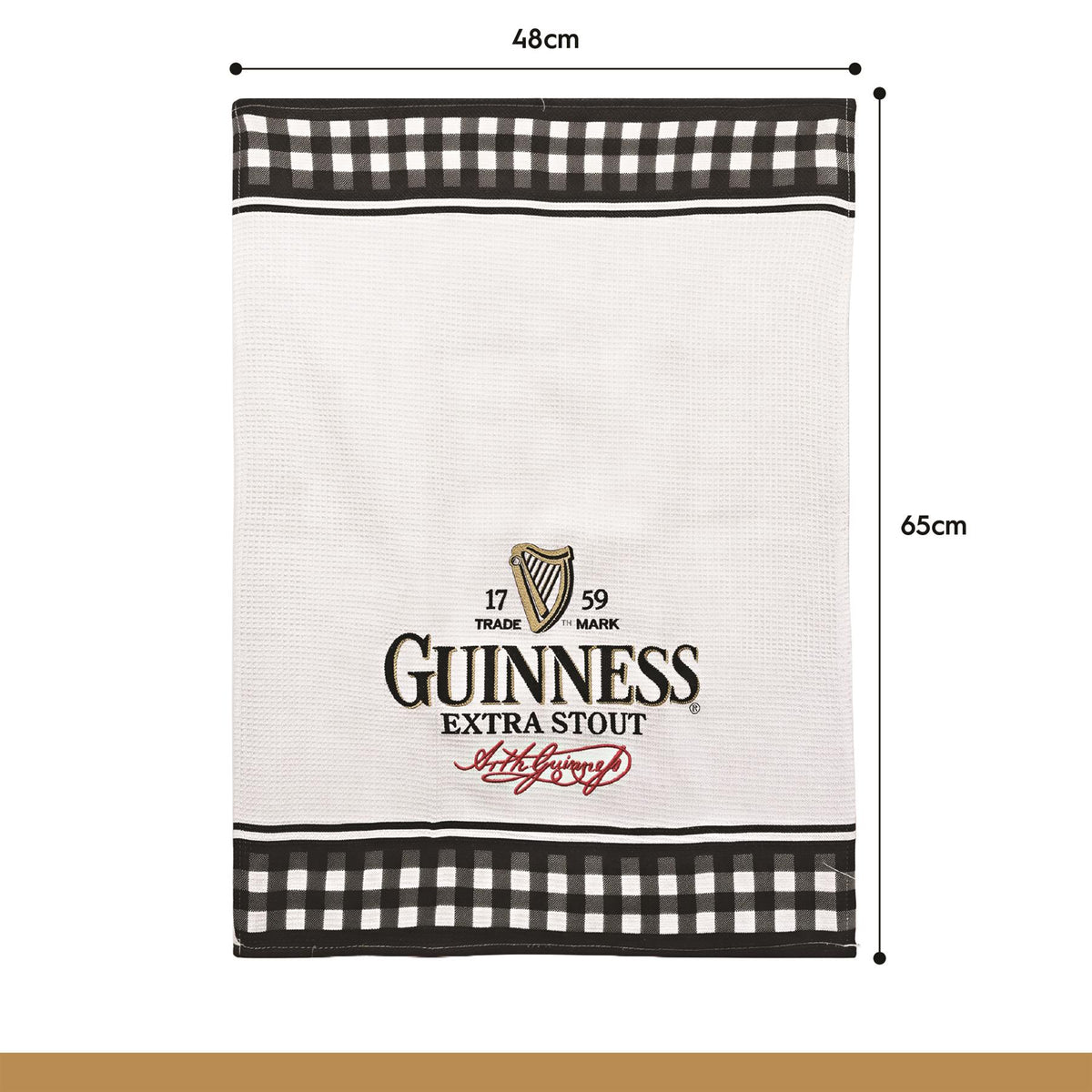 Guinness Label Waffle Tea Towel - 48 x 65cm - White/Black