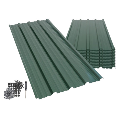 Corrugated Metal Roofing Sheets - 110 x 46cm - Green - Pack of 14
