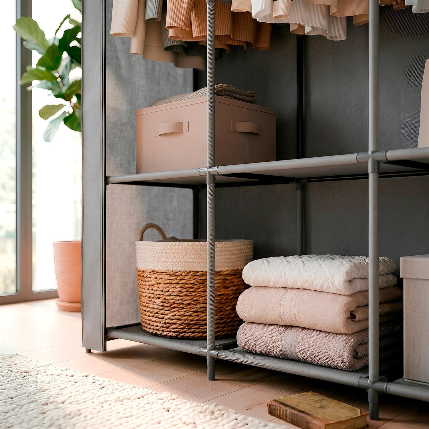 Portable Fabric Wardrobe - 211 x 45 x 167cm - Grey