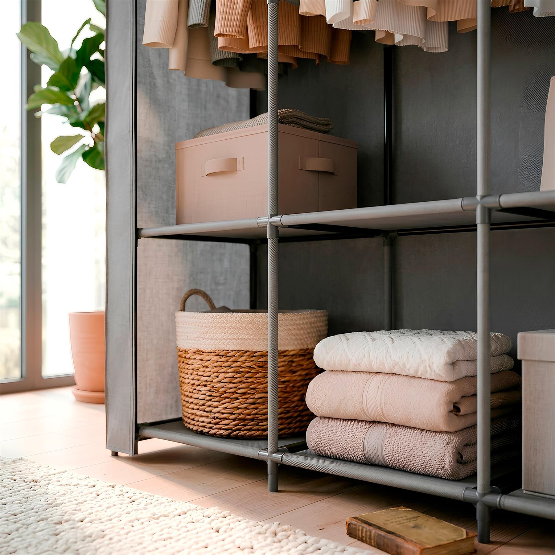 Portable Fabric Wardrobe - 211 x 45 x 167cm - Grey