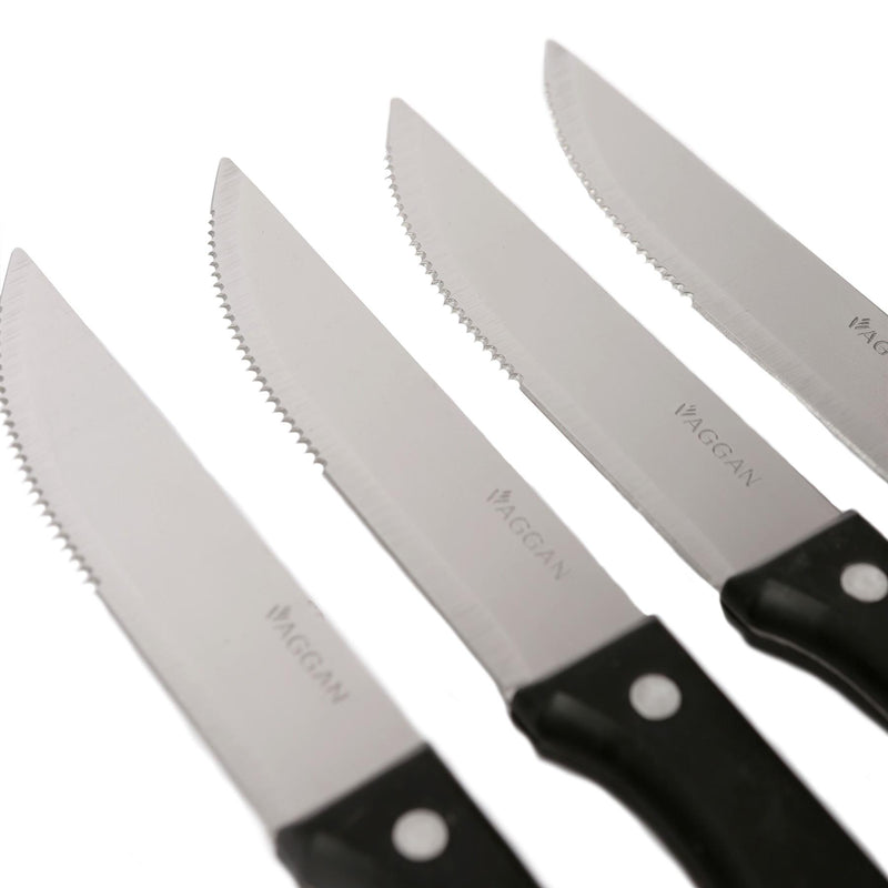 4pc Stainless Steel Steak Knife Set - 25cm - Black - By Vaggan