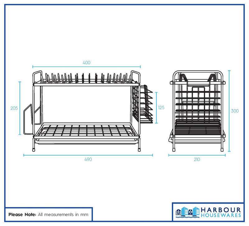 Metal 2-Tier Dish Drainer Rack with Drip Tray - Black