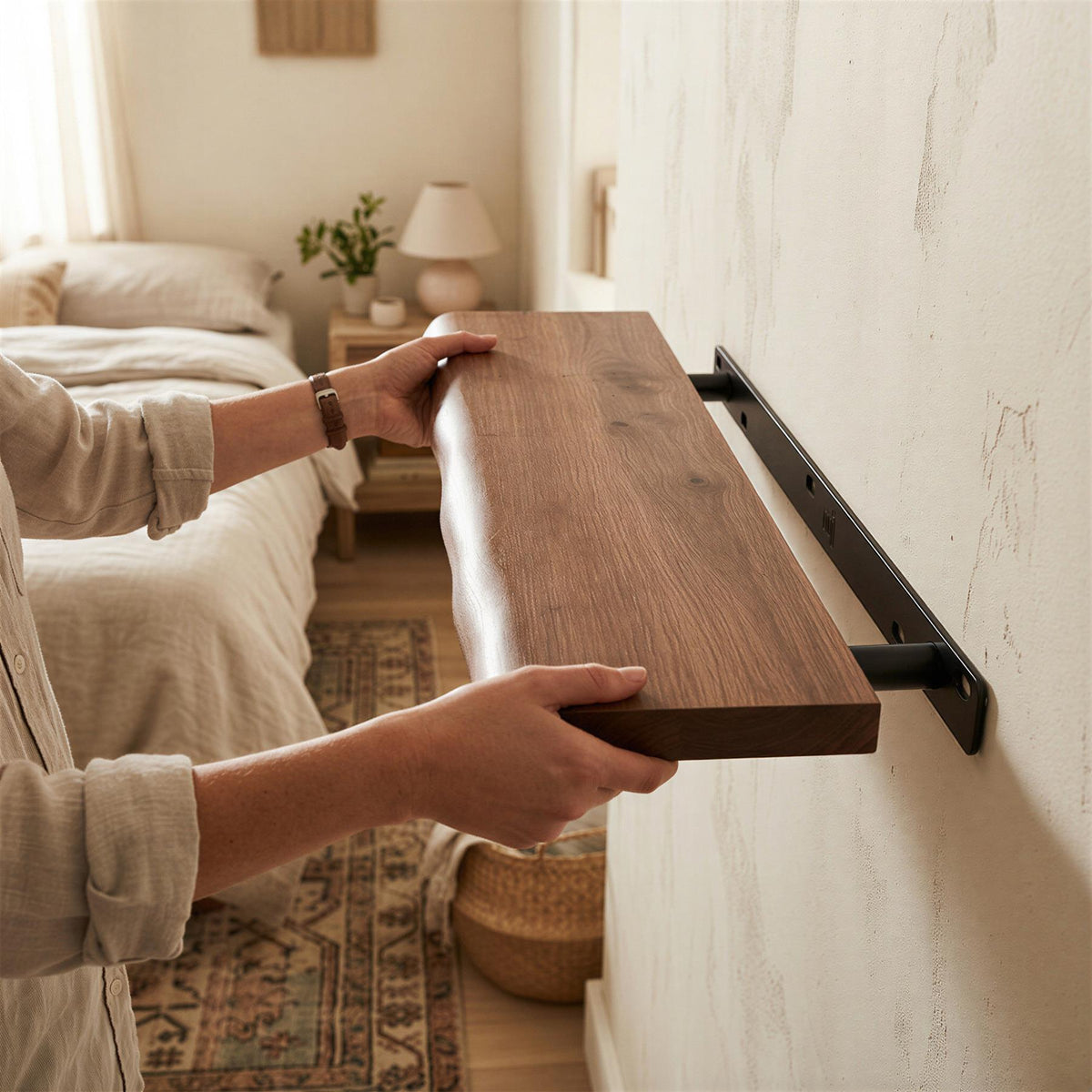 Wooden Live Edge Floating Shelf - 80cm - Walnut