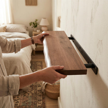 Wooden Live Edge Floating Shelf - 80cm - Walnut