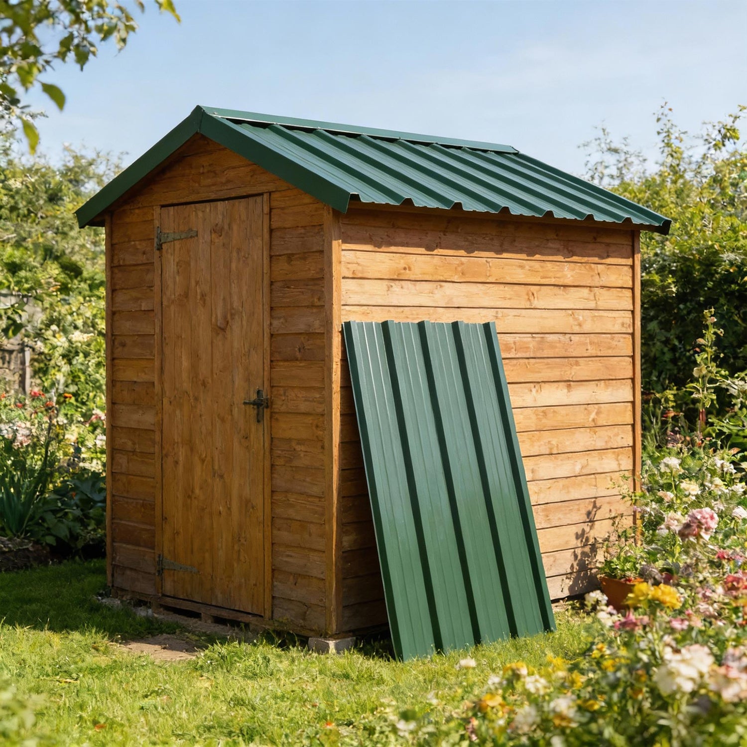 Corrugated Metal Roofing Sheets - 110 x 46cm - Green - Pack of 14