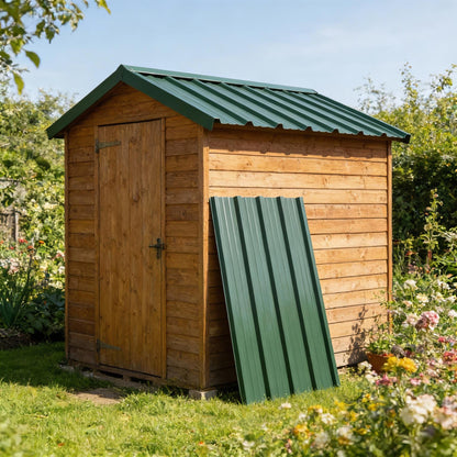 Corrugated Metal Roofing Sheets - 110 x 46cm - Green - Pack of 14