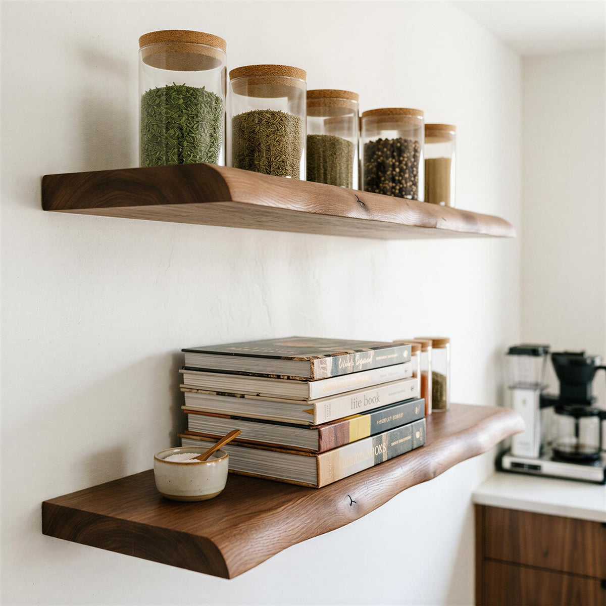 Wooden Live Edge Floating Shelf - 80cm - Walnut