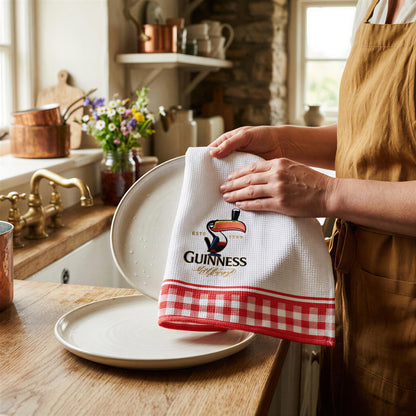 Guinness Toucan Waffle Tea Towel - 48 x 65cm - White/Red